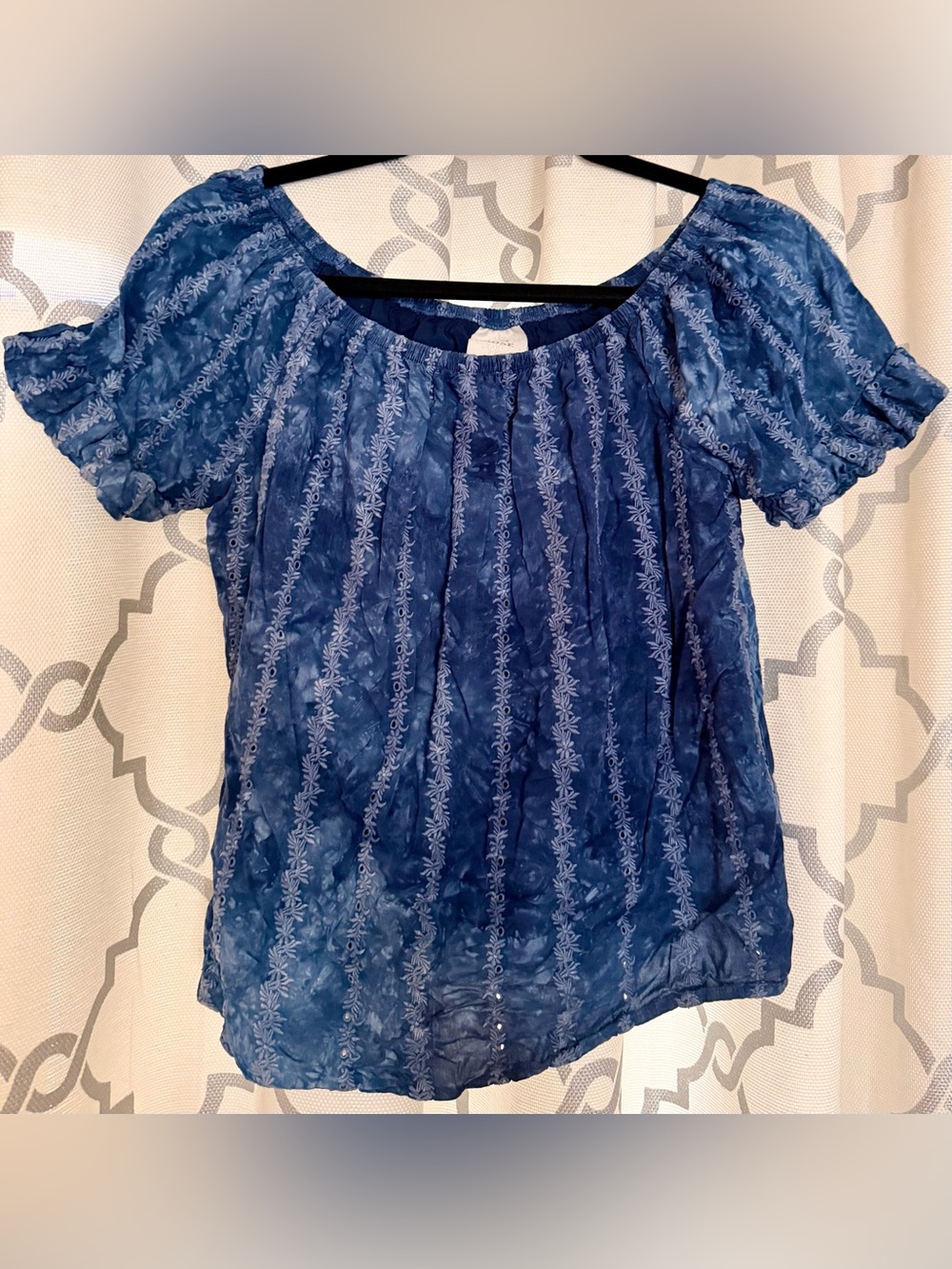 Knox Rose Indigo Blue Embroidered Peasant Blouse